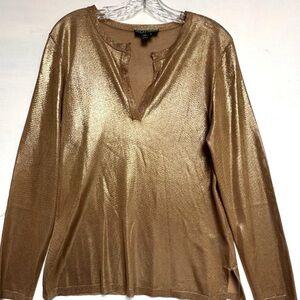 RALPH LAUREN KNIT BLOUSE M/L METALLIC GOLD HOLIDAY SPARKLY CHRISTMAS LIKE NU